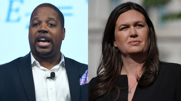 Former Democratic gubernatorial candidate Chris Jones and Republican Gov. Sarah Huckabee Sanders. (Photo: Getty Images)