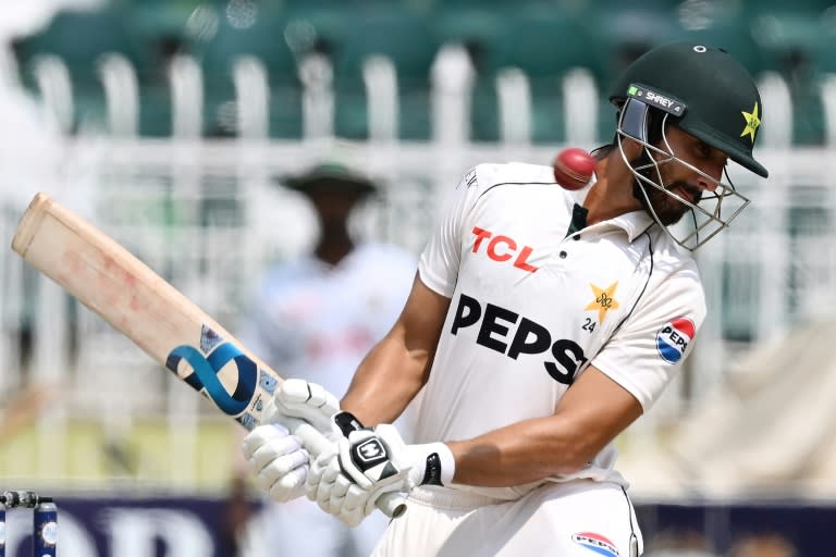 Pakistan's Agha Salman avoids a delivery during the second Test against Bangladesh (Aamir QURESHI)