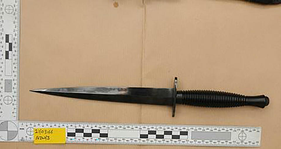 Undated handout file photo issued by Suffolk Police of a fighting knife used to attack Neil Charles. David King, who inflicted the fatal wound, has been sentenced to life in prison with a minimum term of 21 years and Edward King has been sentenced to life in prison with a minimum term of 19 years, for his part in the murder of Neil Charles following a trial at Ipswich Crown Court. Issue date: Monday April 24, 2023.