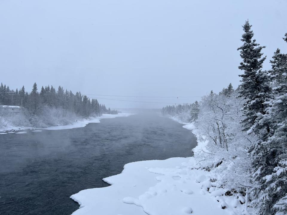 The Yukon River in winter, just below the Whitehorse dam.