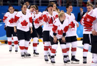 <p>Team Canada reacts after losing in a shootout to United States during the Women’s Gold Medal Game on day thirteen of the PyeongChang 2018 Winter Olympic Games at Gangneung Hockey Centre on February 22, 2018 in Gangneung, South Korea. (Photo by Jamie Squire/Getty Images) </p>