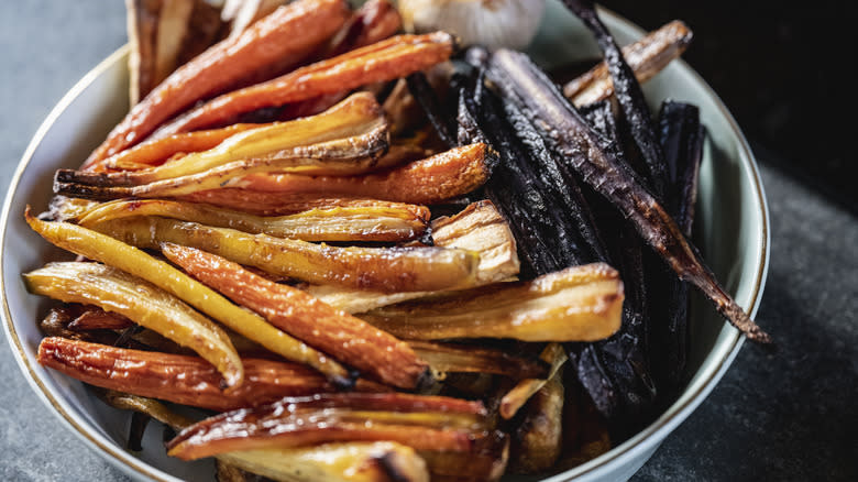 Roasted carrots in a bowl