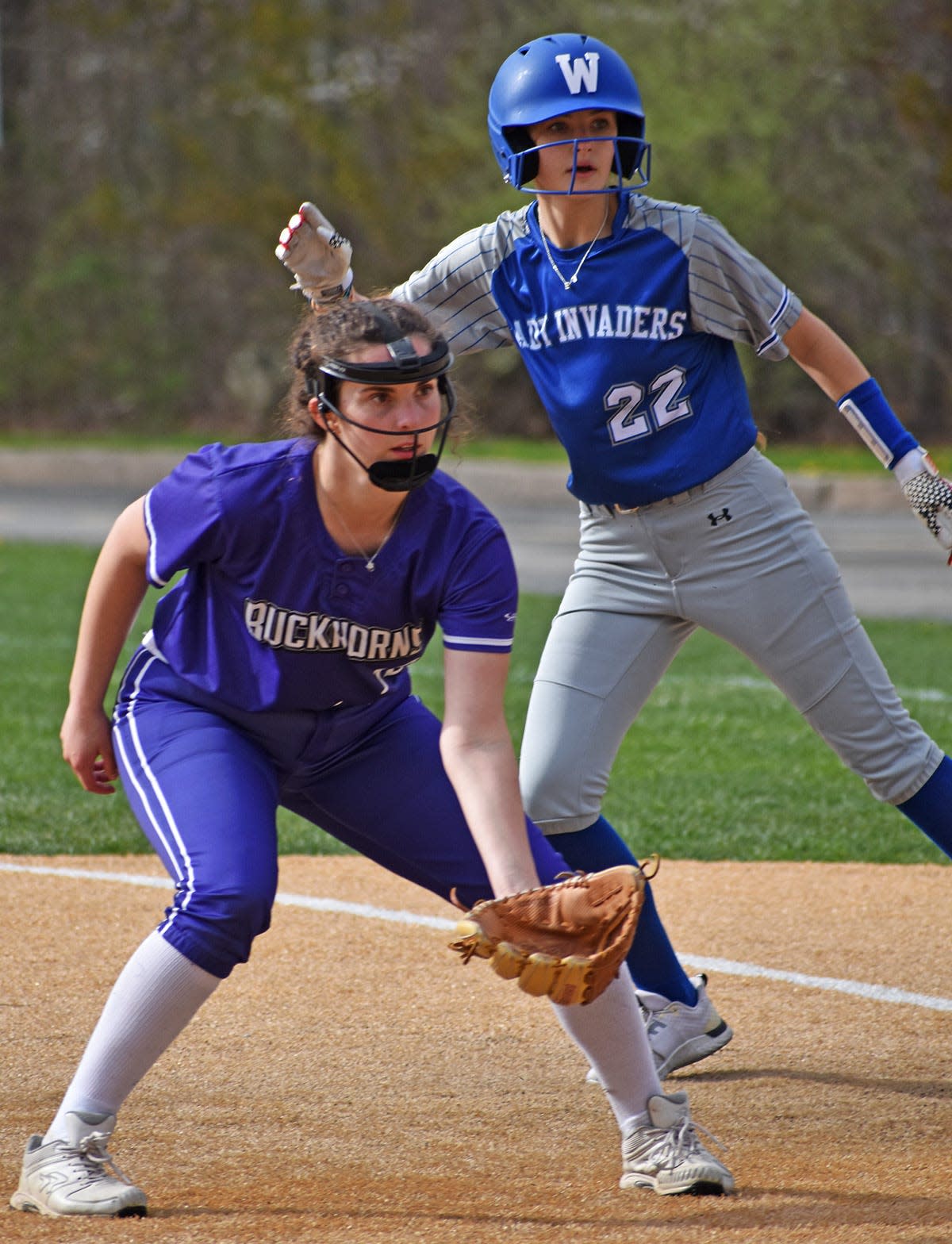 Wallenpaupack Area first baseman Josie Leighton is ready for action during Lackawanna League varsity softball action versus West Scranton.