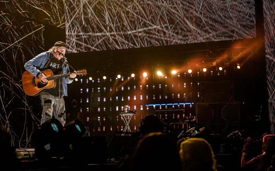 Neil Young performs at Farm Aid 2023 at Ruoff Music Center in Indiana.