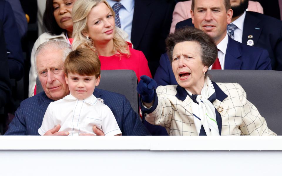 Prince Louis, Prince Charles, and Princess Anne attend the Platinum Pageant on June 5, 2022.