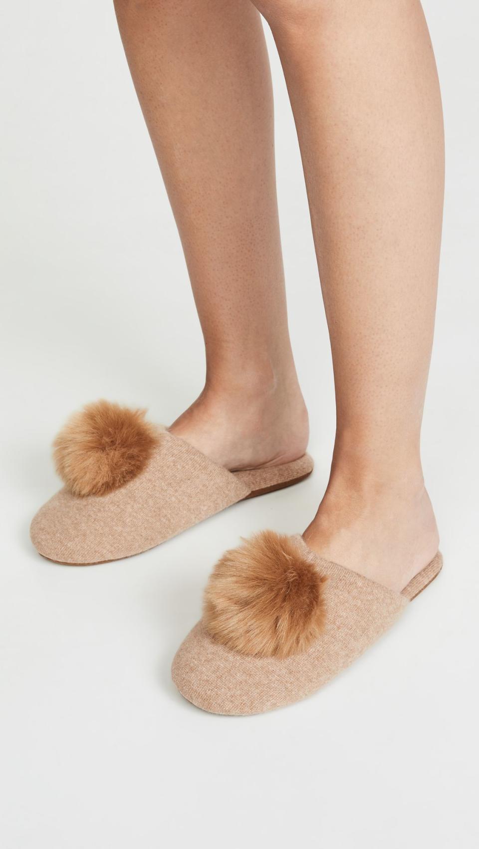 14) Cashmere Pom Pom Slippers