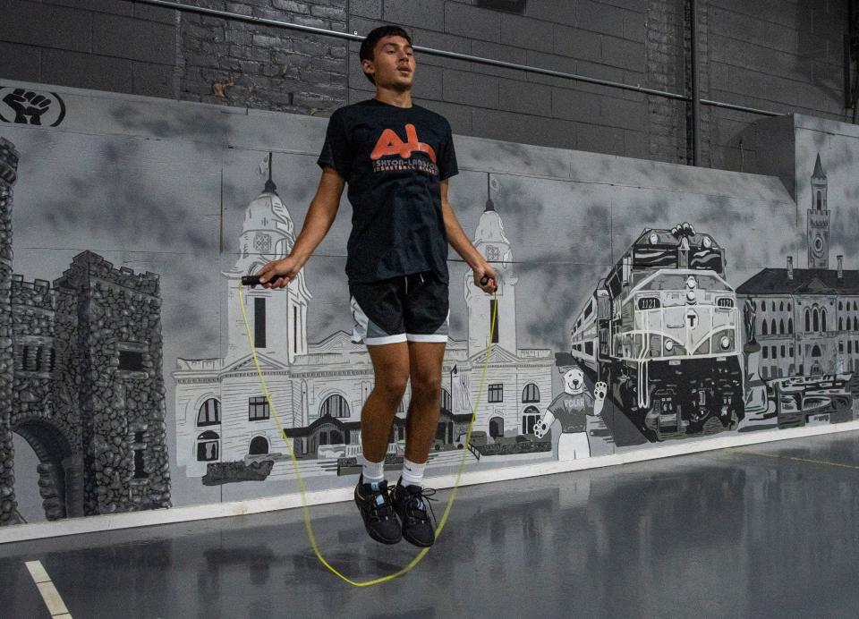 Junior Aponta skips rope during the Back to School Camp at McClain’s Training Method last Friday.