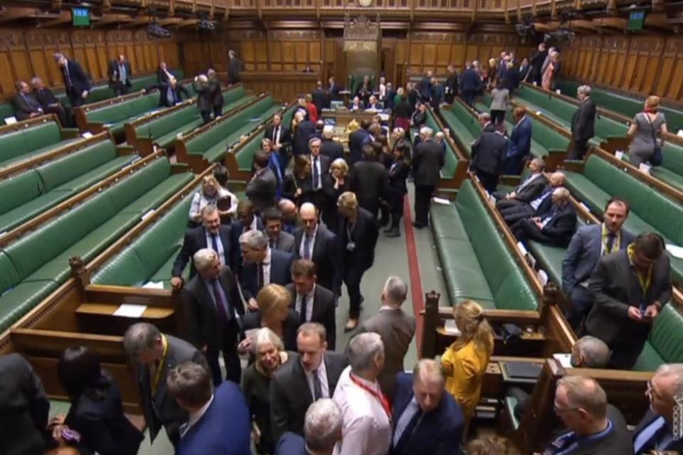 MPs clearing the floor to vote on the Letwin amendment on Monday (EPA)