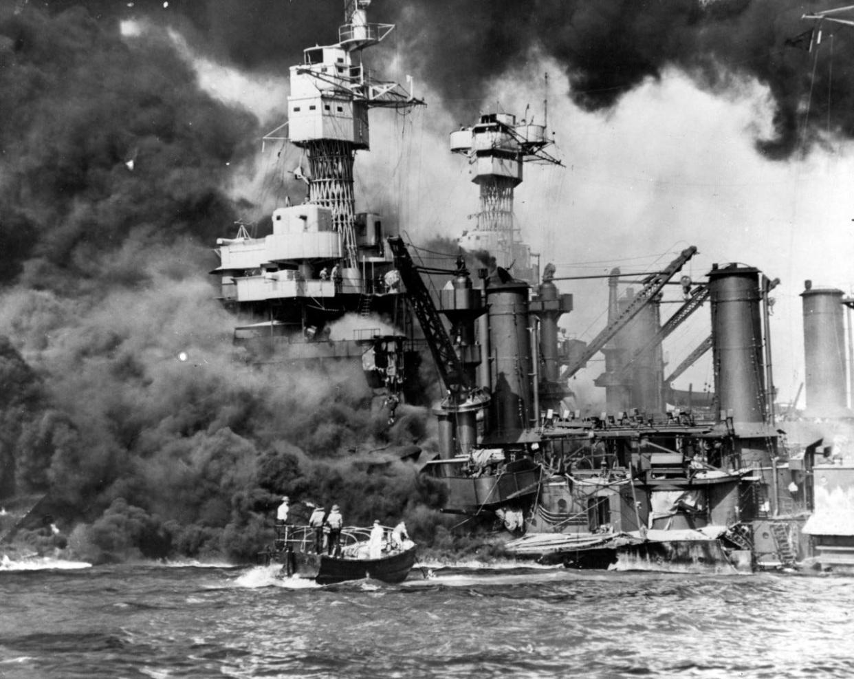 The USS West Virginia is sunk by Japanese forces during the attack on Pearl Harbor, Dec. 7, 1941.