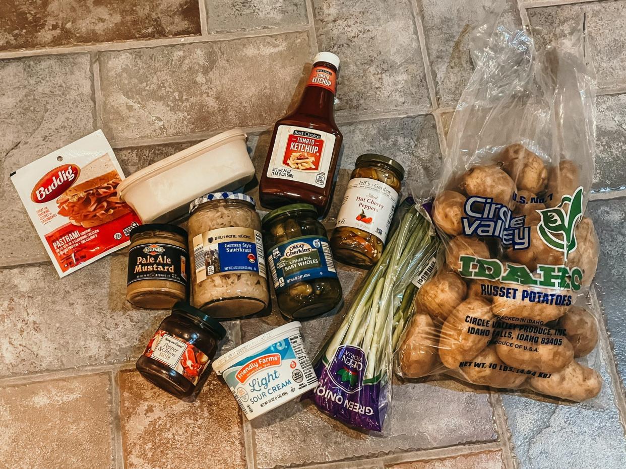 ingredients for rueben-inspired  baked potato