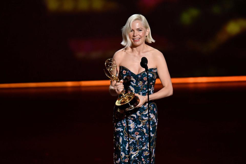 Michelle Williams accepts the award for lead actress in a limited series or movie for her role in "Fosse/Verdon." Xxx Emmys2019 0922183513a Jpg A Ent Usa Ca (Photo by Robert Hanashiro, USA TODAY, USA TODAY NETWORK via Imagn Content Services, LLC/USA Today Network/Sipa USA)