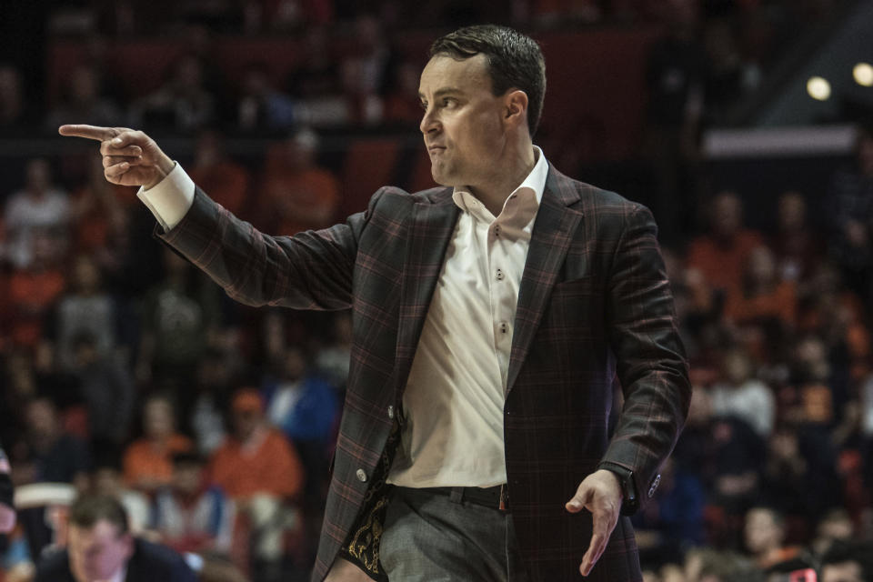 Indiana head coach Archie Miller reacts on the sideline in the second half of an NCAA college basketball game against Illinois, Sunday, Mar. 1, 2020, in Champaign, Ill. (AP Photo/Holly Hart)