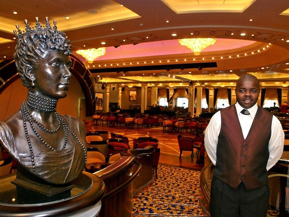 A bust of Queen Mary on the ship after its renovations.