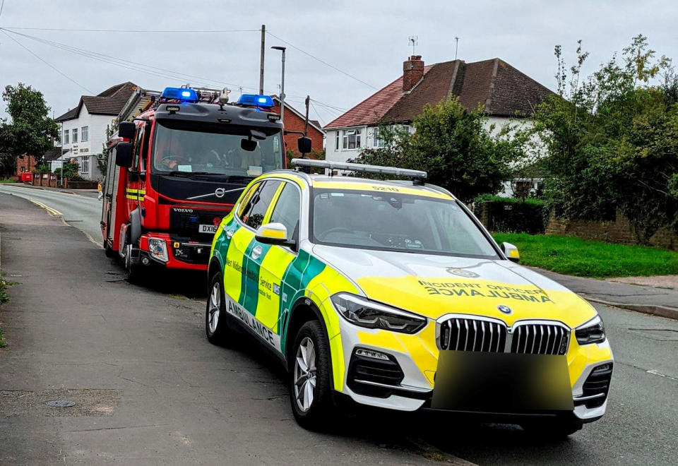 A woman has been rushed to hospital with serious injuries after becoming impaled on a stair railing.  See SWNS story SWMDbannister.  Emergency services, including firefighters and an air ambulance, dashed to the scene in Ounsdale Road, Wombourne, Staffs, at around 9am on Wednesday, September 1.  Medics found an elderly woman impaled on a stair railing. The 92-year-old was given pain relief and advanced trauma care at the scene before being rushed to Queen Elizabeth Hospital. 