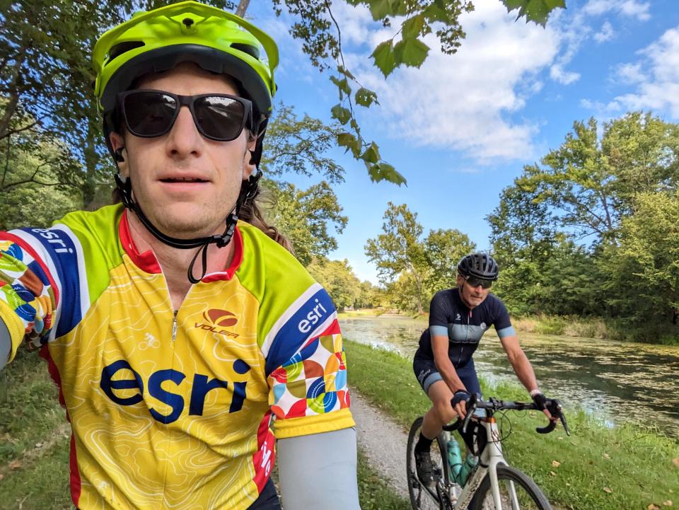 Marcus Romboy takes a selfie with Dennis Romboy while they ride on the C&O Canal trail. | Marcus Romboy, for the Deseret News
