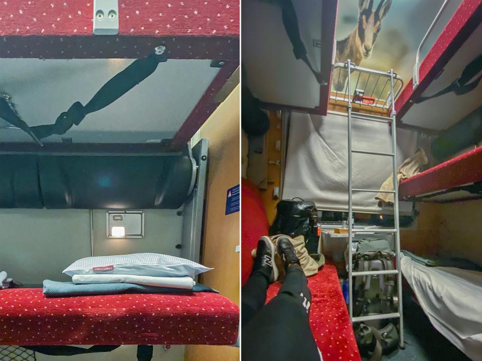 Bunks inside the Nightjet train