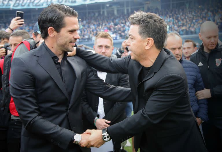 Fernando Gago y Marcelo Gallardo, antes de Racing  vs River en la última fecha del campeonato.

