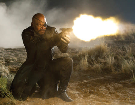 <p>Samuel L. Jackson plays Nick Fury, the director of peacekeeping organisation, S.H.I.E.L.D.</p>