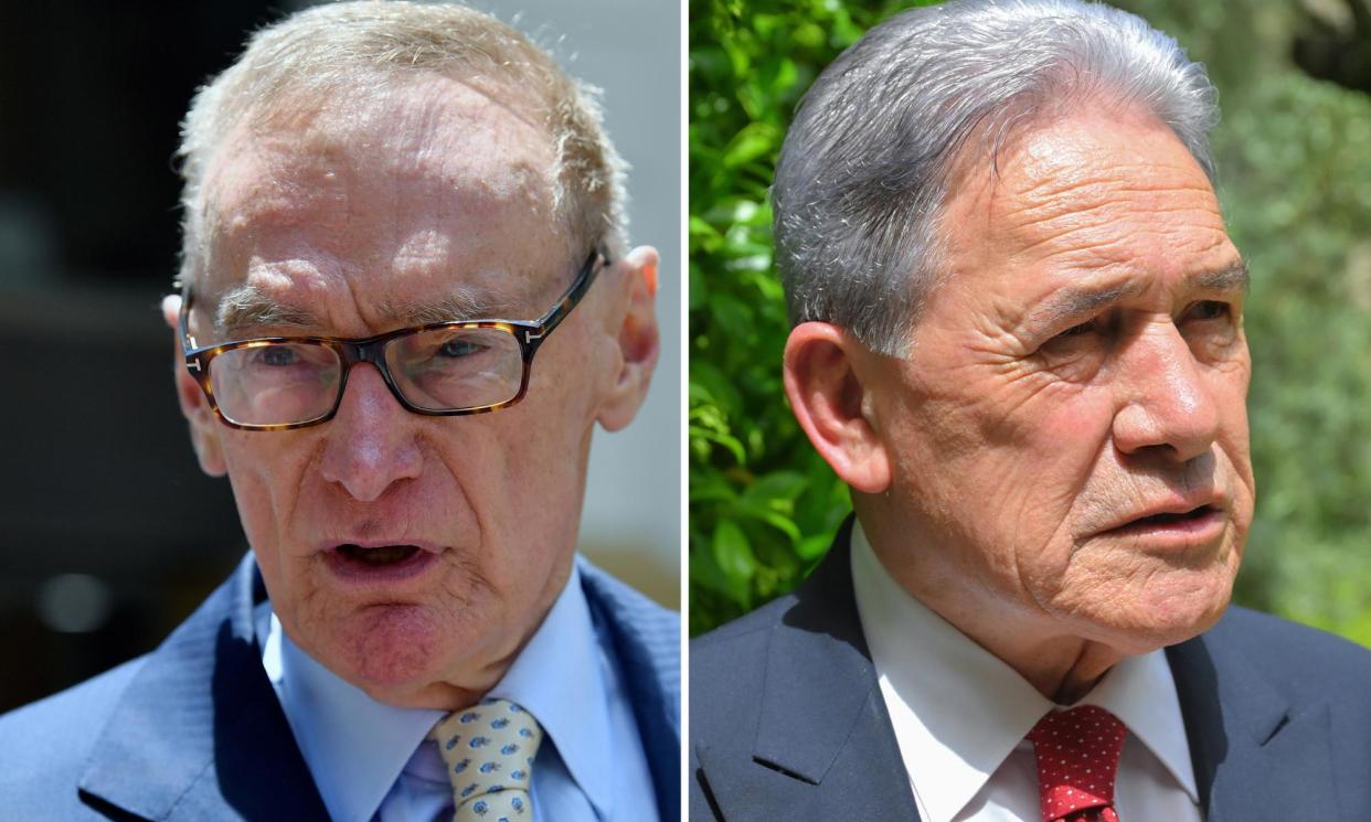 <span>Bob Carr says he intends to sue Winston Peters after the deputy NZ PM called the former Australian foreign minister ‘nothing more than a Chinese puppet’. </span><span>Composite: AAP/Bianca De Marchi/Photo by Hakan Nural/Anadolu via Getty Images</span>