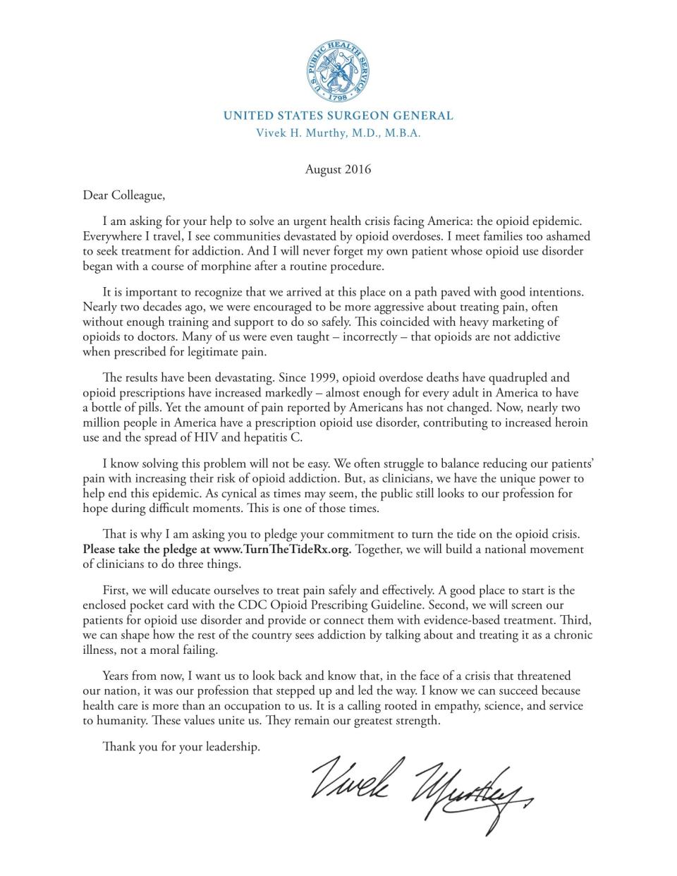 surgeon general opioid letter