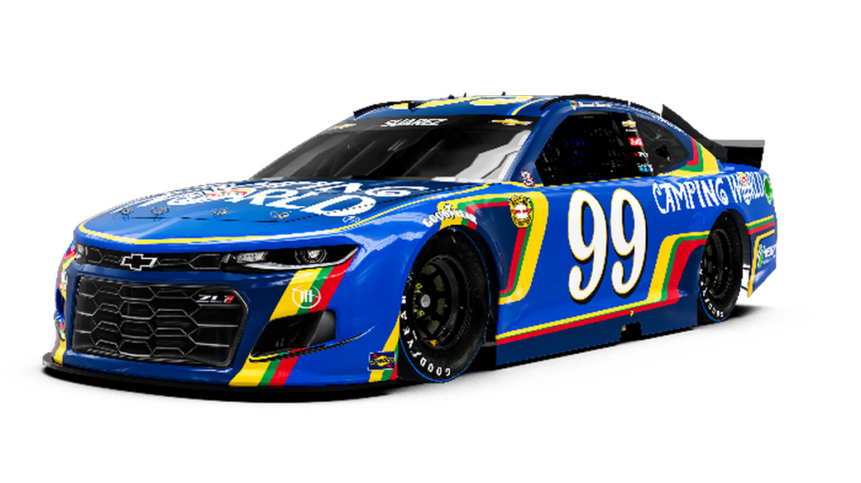 Daniel Suárez will drive a Throwback paint scheme on the No. 99 Trackhouse Racing Chevrolet Camaro at Darlington that honors the 55th birthday of sponsor Camping World.