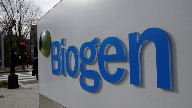 The Biogen sign outside of their Cambridge, MA location.