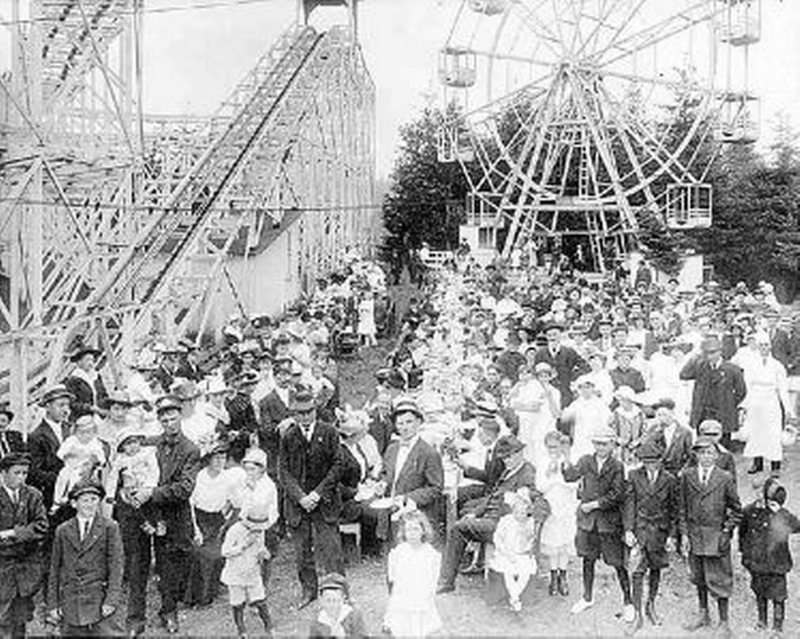 C.H. Chandler of Pittsburgh and local real estate man W.F. Gwynn organized Silver Beach Amusement Co. to erect the White City amusement park on Lake Whatcom’s north shore, near Academy Street. Attractions included a roller coaster, Ferris wheel, merry-go-round, dance hall, ice cream parlor and the Silver Beach Hotel. PHOTO COURTESY OF GALEN BIERY COLLECTION
