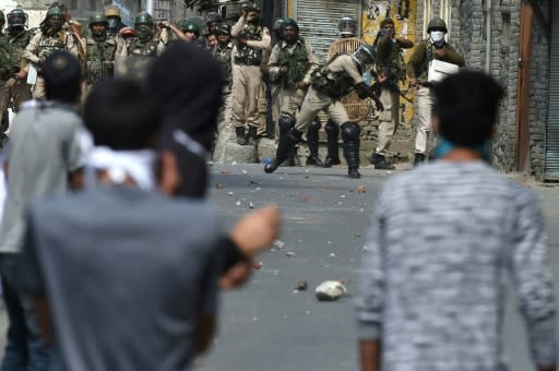 Protesters and security forces clash in Srinagar, the capital of Indian-administered Kashmir, earlier this month