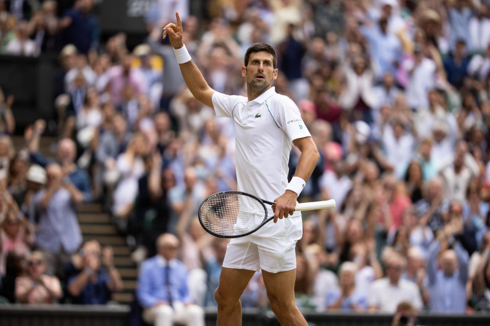 Novak Djokovic of Serbia in action during the Men's Singles Final against Matteo Berrettini of Italy.