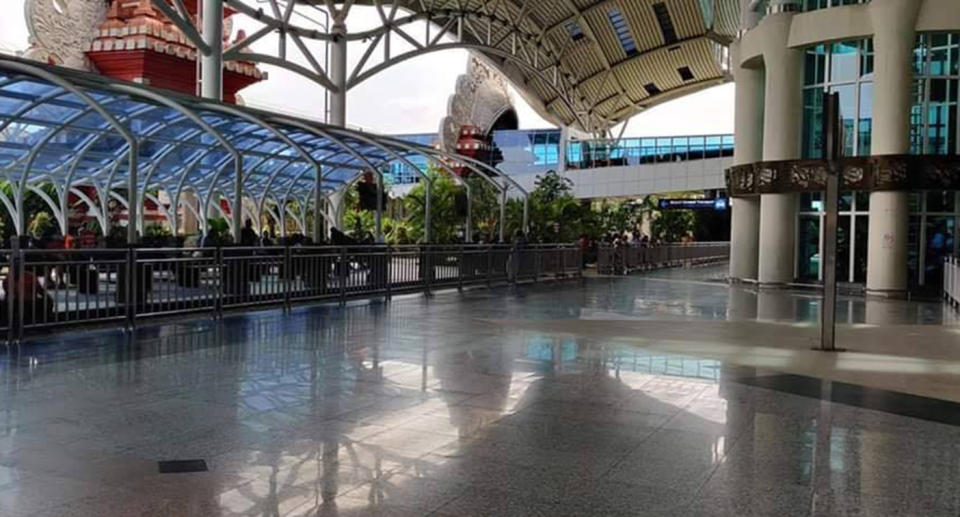 A quiet walkway at Bali airport.