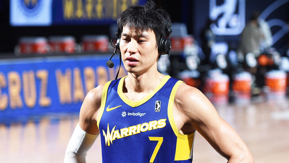 NBA veteran Jeremy Lin (pictured) during an interview on court.