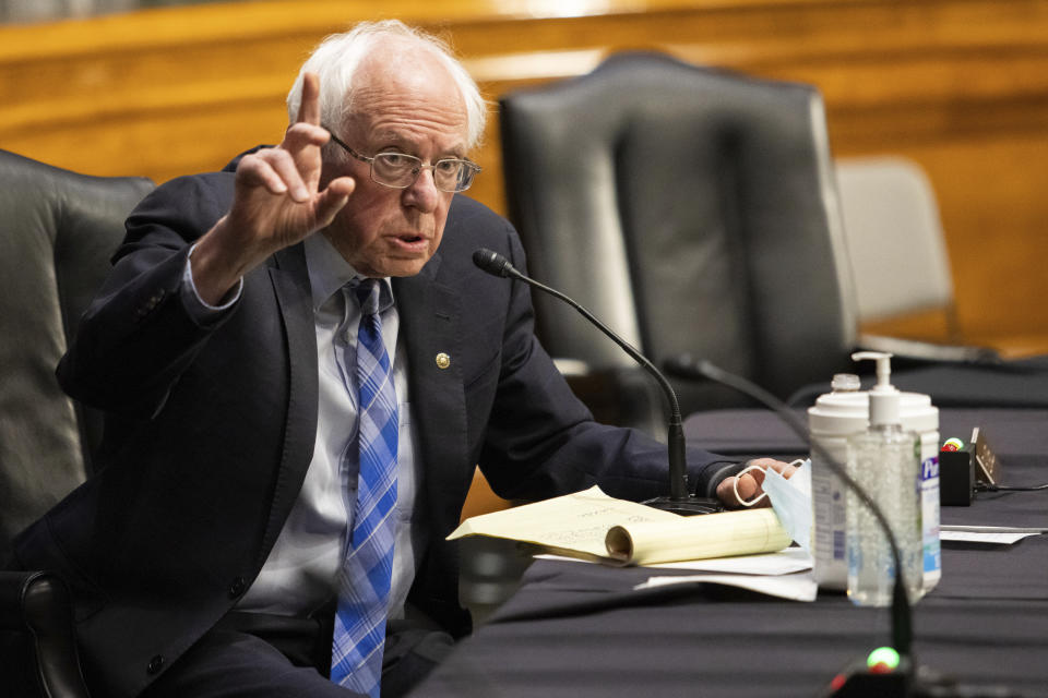 Sen. Bernie Sanders, D-Vt., during a hearing on Jan. 27, 2021 on Capitol Hill in Washington. (Graeme Jennings/Pool via AP)