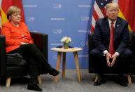 FILE PHOTO: U.S. President Donald Trump and German Chancellor Angela Merkel attend a meeting during the G20 leaders summit in Buenos Aires, Argentina December 1, 2018. REUTERS/Luisa Gonzalez/File Photo