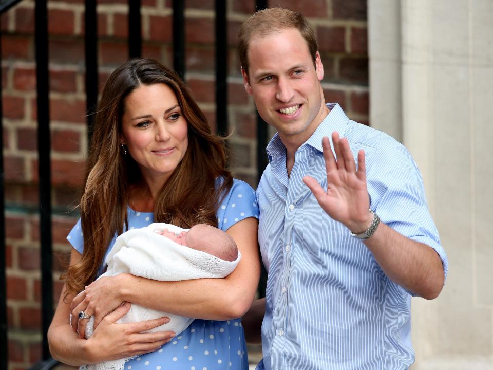 Kate Middleton and Prince William leave the hospital with Prince George in 2013.