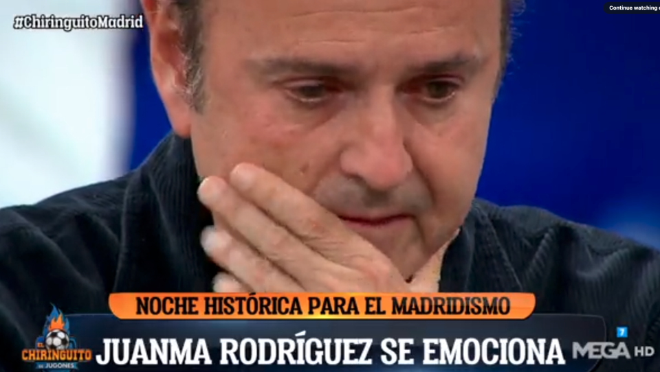Juanma Rodríguez rompió a llorar en el plató de 'El chiringuito de jugones'. 