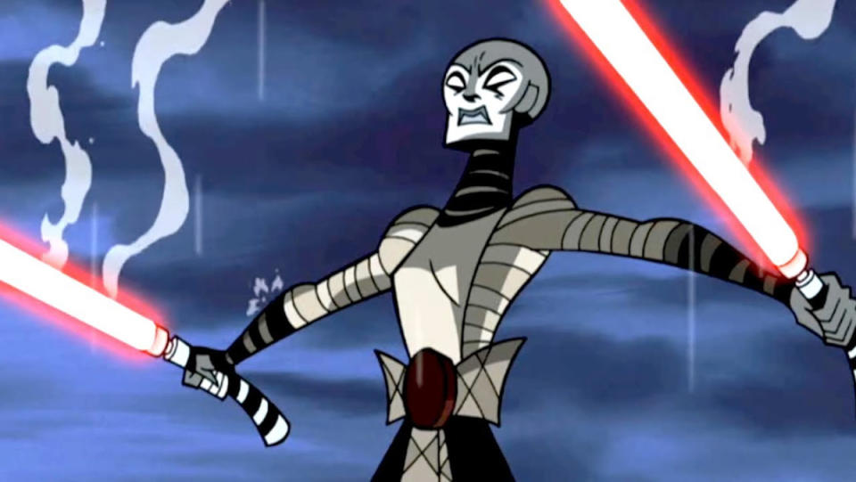 Animated Ventress holding lightsabers in Clone Wars