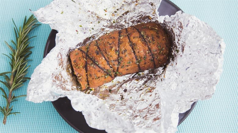 Cooked seitan in foil