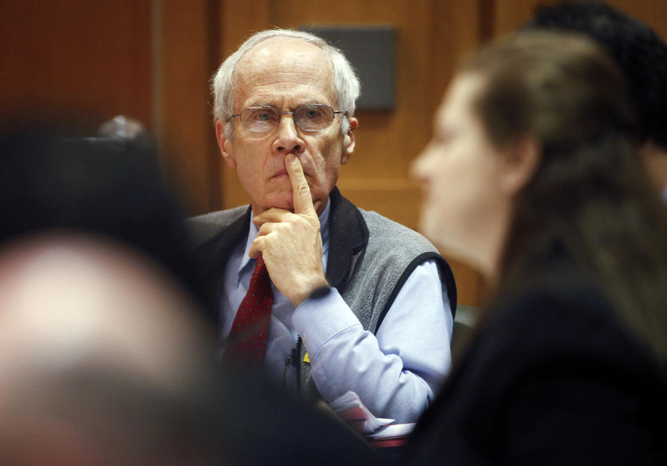 Wisconsin Secretary of State Doug La Follette listens to Assistant Attorney General Maria Lazar make her opening arguments in front of Dane County Circuit Judge Maryann Sumi at the Dane County Courthouse in Madison, Wis., Tuesday, March 29, 2011. (Michael P. King/AP Photo)