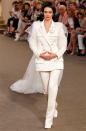 Model of the moment Kendall Jenner cemented her status as a fabulous fashionista by closing the Chanel couture show solo for Karl Lagerfeld. The second youngest member of the Kardashian Jenner clan was almost unrecognisable as the "bride" in a white tuxedo gown and short, sharp wig.