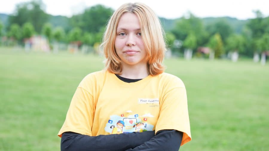 <em>Sonya Zabolotnaya, 16, is among the campers at a Ukrainian retreat for youths. She said she has found a positive atmosphere there.</em>