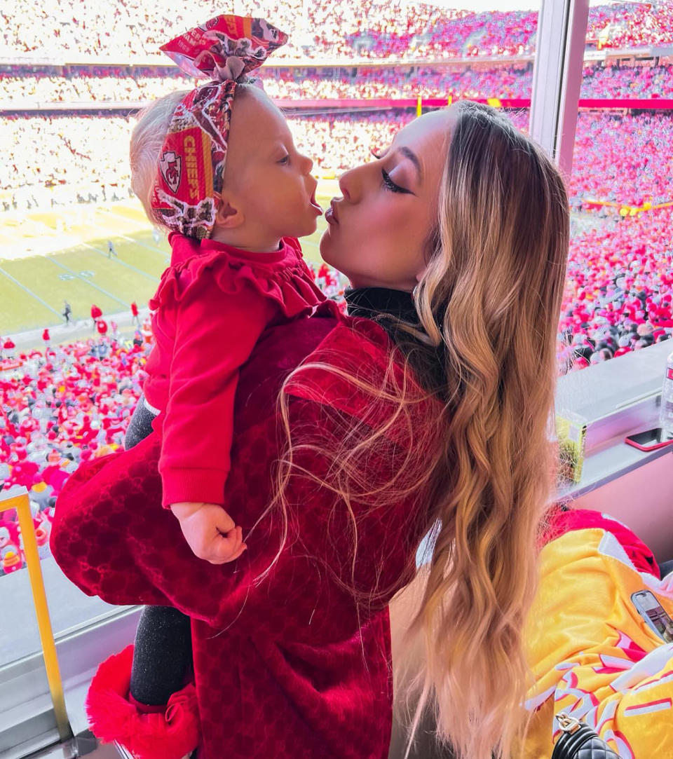 <p>Matthews and Sterling were on hand to cheer on Mahomes in Jan. 2022, with Sterling rocking an adorable hair bow. </p>