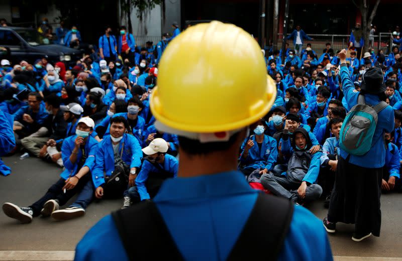 Protest against the government's proposed labour reforms in Jakarta