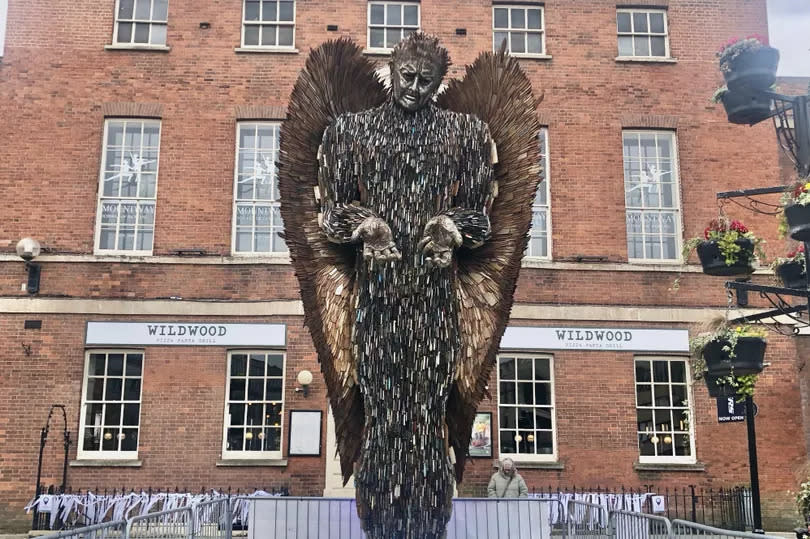 The Knife Angel in Somerset outside the Market House in Taunton