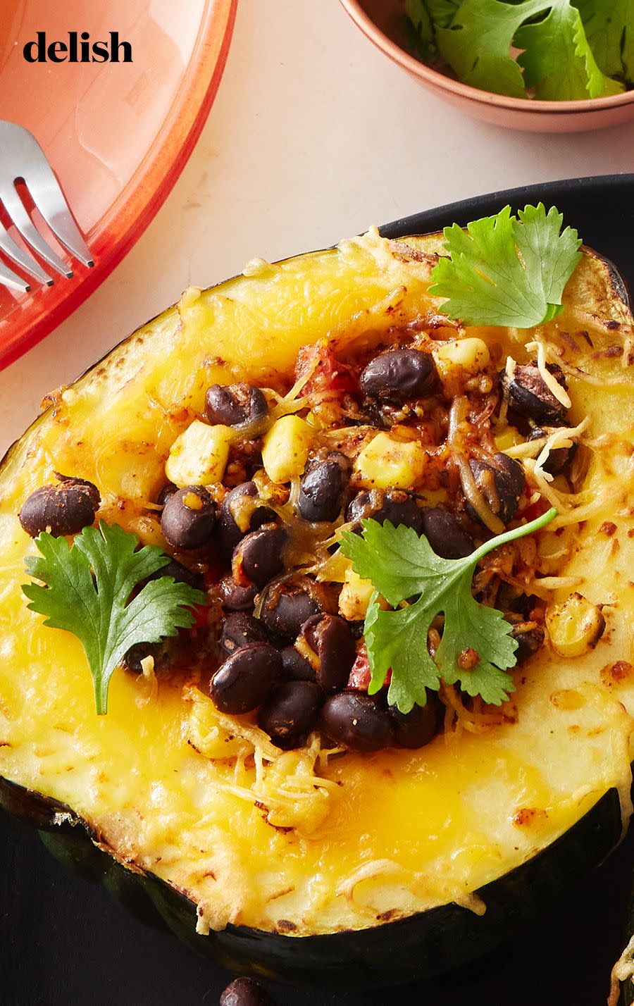 Air Fryer Acorn Squash with Black Beans, Corn, and Cheese