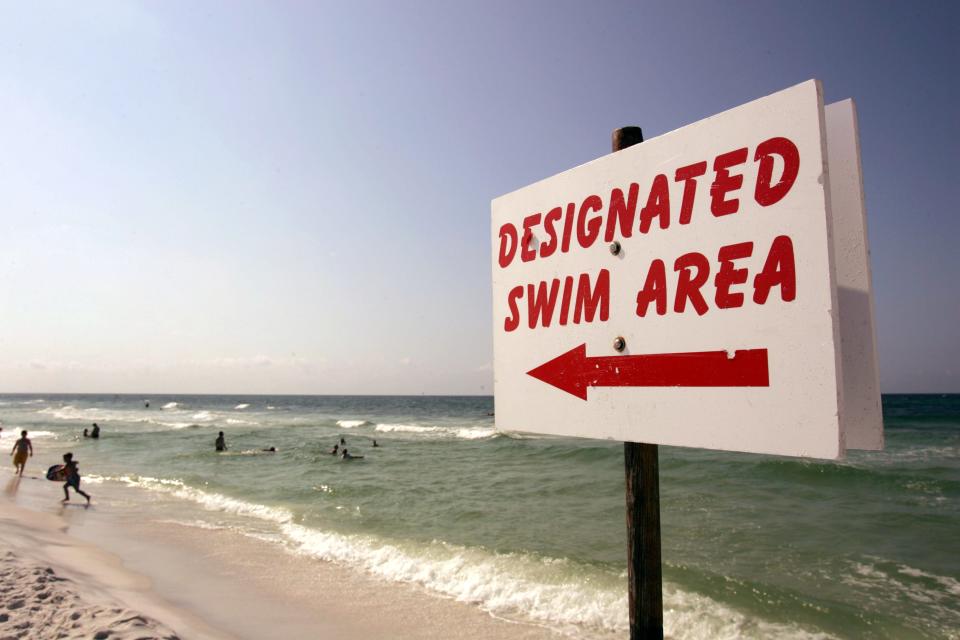 <p>A sign tells swimmers where they can swim on 3 July 2005 in Destin, Florida.</p> ((Getty Images))