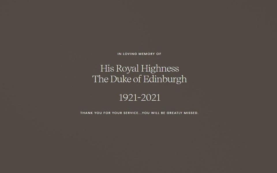 Screen grab from the archewell.com website of a tribute to the Duke of Edinburgh, who has died at the age of 99. - archewell.com