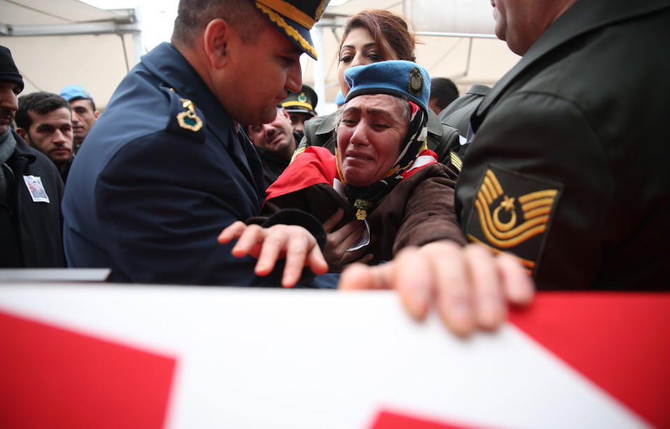 The mother of a Turkish solder killed in Syria mourns