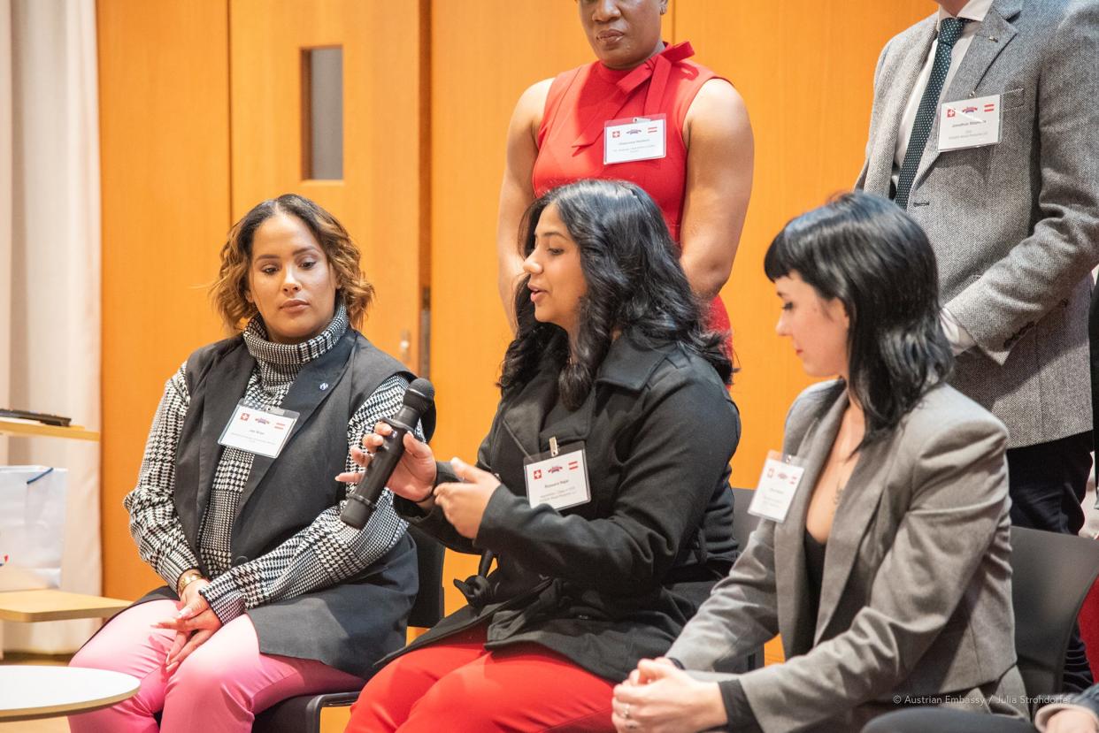 Lexington EGGER apprentice Rossana Najar (center) speaks at a panel discussion about the importance of apprenticeships in creating a diverse, skilled workforce in Washington, DC.