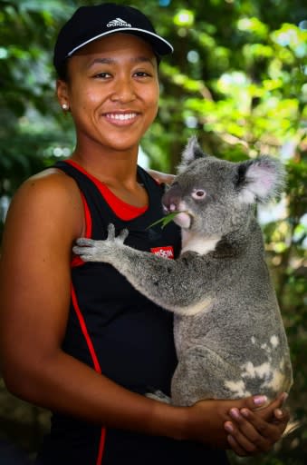 Naomi Osaka makes firends with a koala named "Sprocket" in Brisbane last week