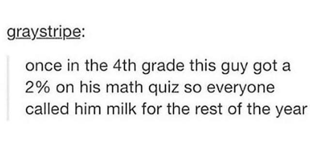 someone gets a 2% on a math quiz so everyone calls him milk